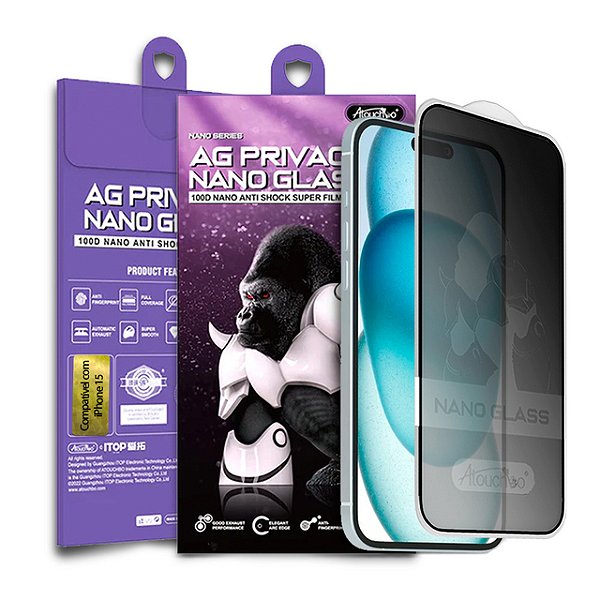 Pelicula para iPhone 15 Atouchbo Nano Series Priva Fosca
