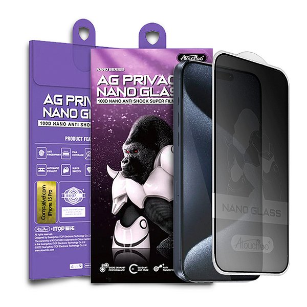 Pelicula para iPhone 15 Pro Atouchbo Nano Series Priva Fosca
