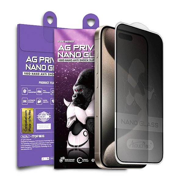 Pelicula para iPhone 15 Pro Max Atouchbo Nano Priva Fosca