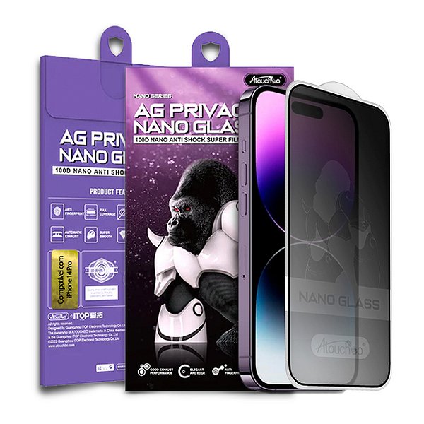 Pelicula para iPhone 14 Pro Atouchbo Nano Series Priva Fosca