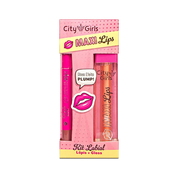 Kit Labial Lápis + Gloss Maxi Lips (Cor 03) - CITY GIRLS