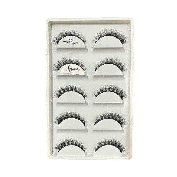 Caixa com 05 Pares de Cílios Postiços E08 Mini