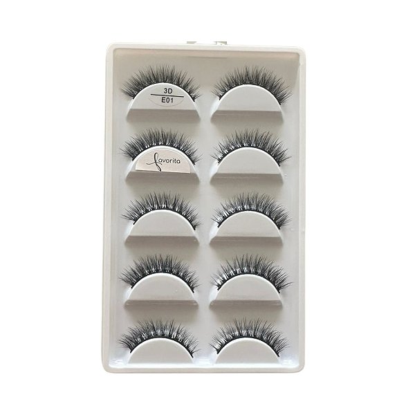 Caixa com 05 Pares de Cílios Postiços 3D E01