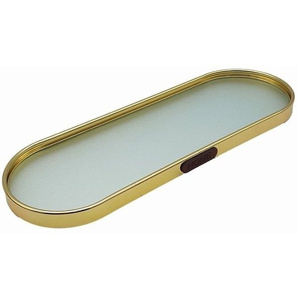 Bandeja vidro fosco oval dourada 30x10