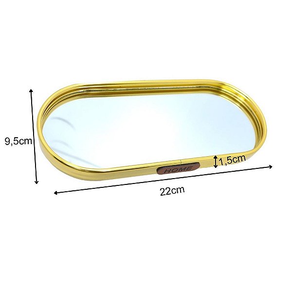 Bandeja espelhada oval dourada 22x9,5 cm
