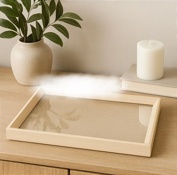 Bandeja decorativa vidro + entrelinhas 20x30