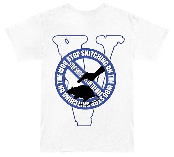 VLONE X POP SMOKE - Camiseta Stop Snitching "Branco/Azul" -NOVO-