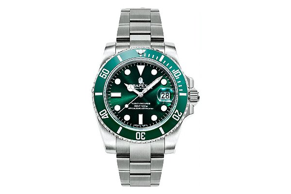 BAPE - Relógio A Bathing Ape Type 1 Bapex "Prata/Verde" -NOVO-