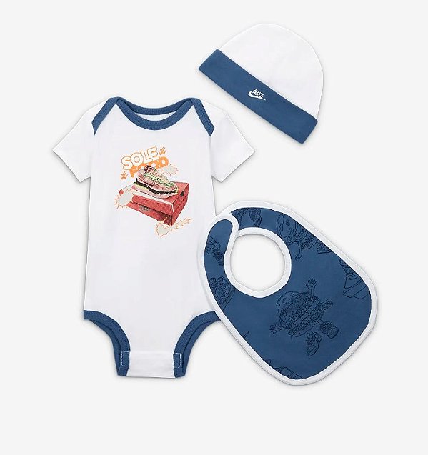 NIKE - Kit Baby Body + Meia + Touca "Branco/Azul" (Infantil) -NOVO-