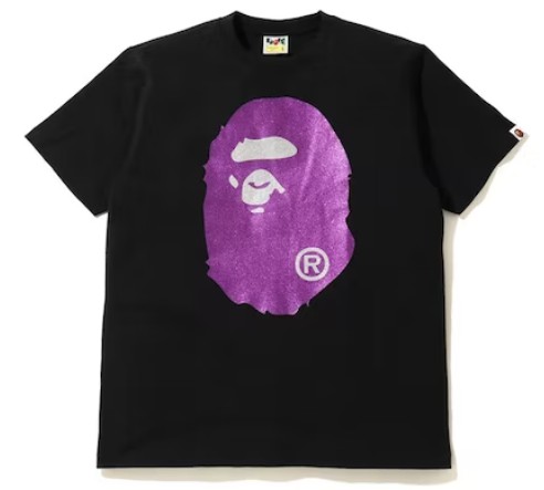 BAPE - Camiseta Glitter Ape Head "Preto/Roxo" -NOVO-