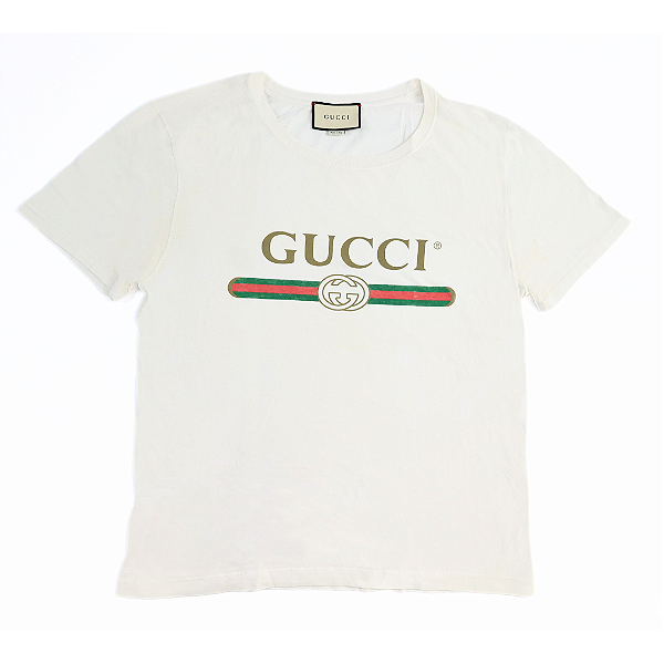 GUCCI - Camiseta Fake Logo Print "Branco" -USADO-