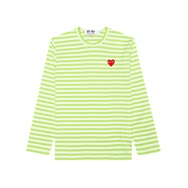 COMME DES GARÇONS - Camiseta Manga Longa Pastelle Striped "Verde/Branco" -NOVO-