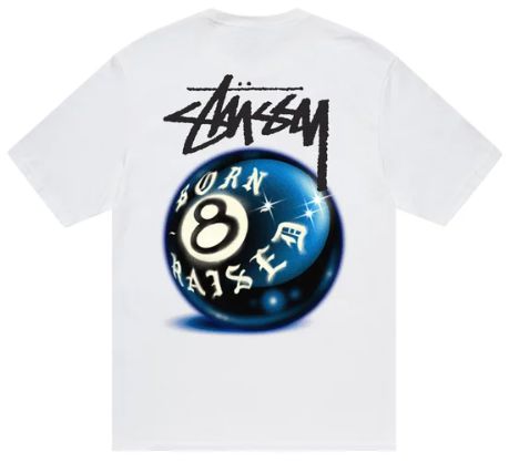 STUSSY x BORN & RAISED - Camiseta 8 Ball "Branco" -NOVO-
