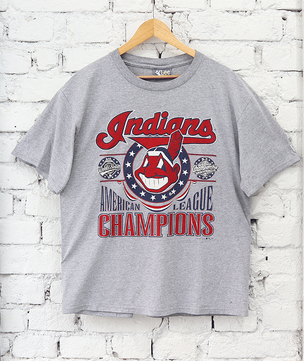 LEE SPORT - Camiseta Cleveland Indians American League Champion "Cinza" -VINTAGE-