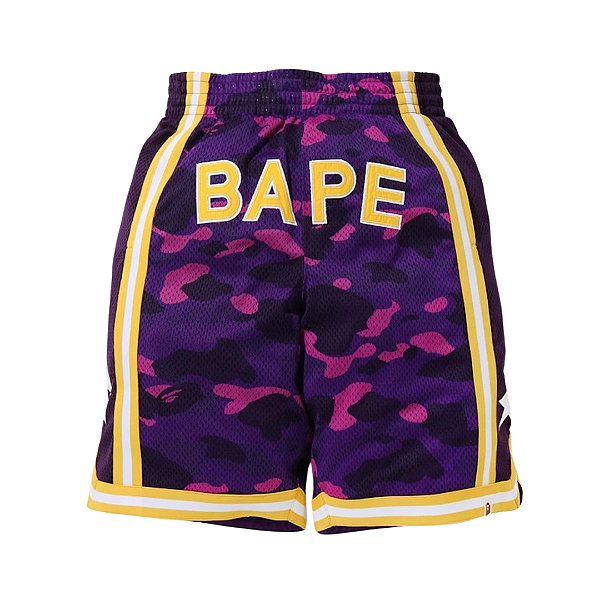 BAPE - Bermuda Color Camo Wide Basketball "Roxo/Amarelo" -NOVO-