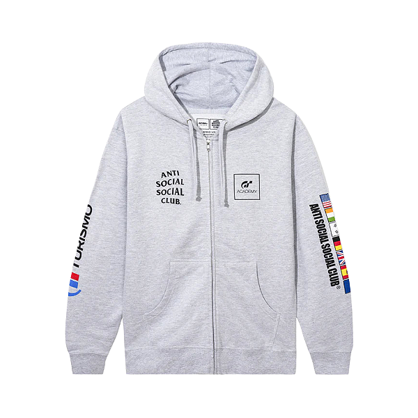 ANTI SOCIAL SOCIAL CLUB x GRAN TURISMO - Moletom Zip Up Flag "Cinza" -NOVO-