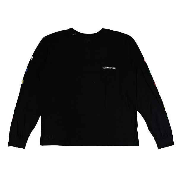CHROME HEARTS - Camiseta Manga Longa Multicolor Cemetery Cross "Preto" -USADO-