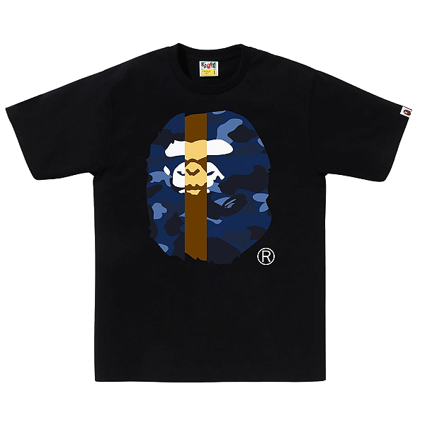 BAPE - Camiseta Color Camo Transform Big Ape Head "Preto/Azul" -NOVO-