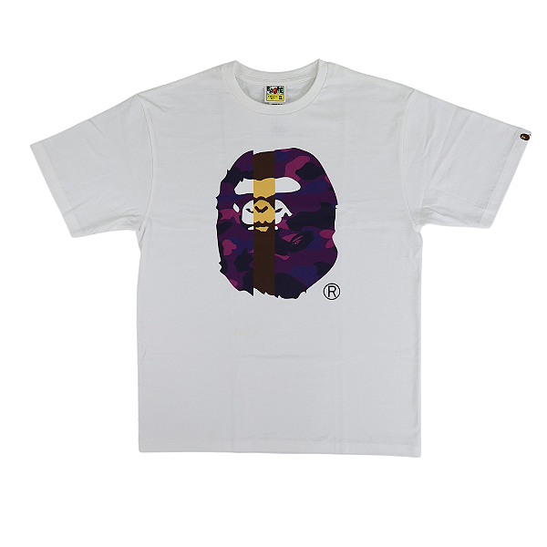 BAPE - Camiseta Color Transform Big Ape Head "Branco/Roxo" -USADO-