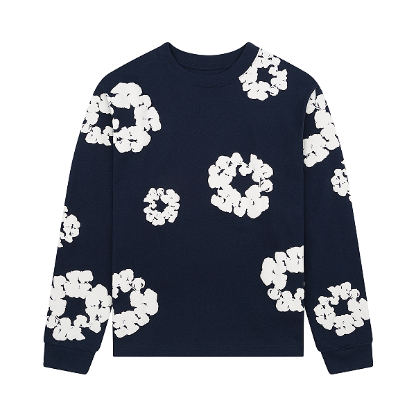 DENIM TEARS - Camiseta Manga Longa Cotton Wreath "Azul Escuro" -NOVO-