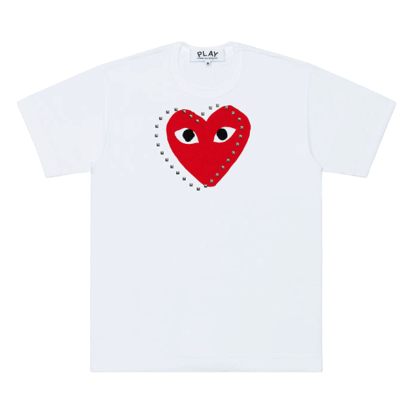 COMME DES GARÇONS  - Camiseta Play Print Red Heart Studs "Branco" -NOVO-