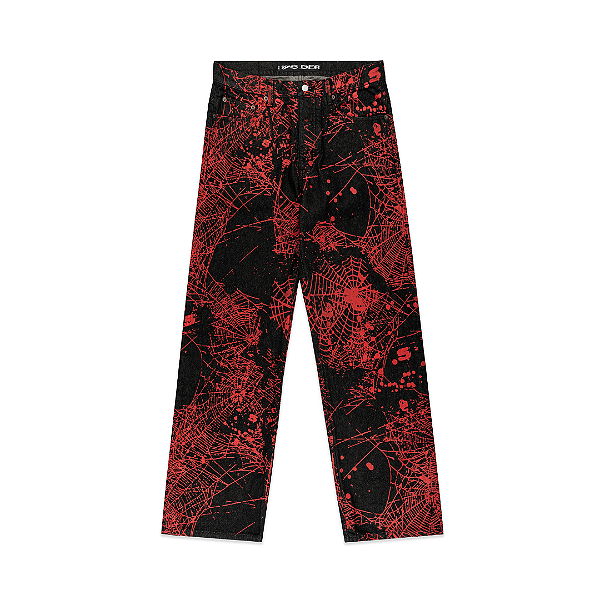 SP5DER - Calça Jeans V2 Web Denim "Preto/Vermelho" -NOVO-