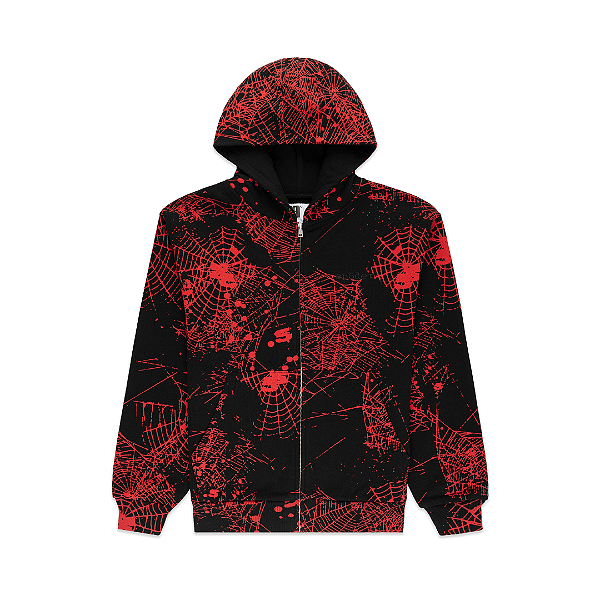 SP5DER - Moletom AOP Web V2 Zip Up "Preto/Vermelho" -NOVO-