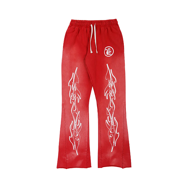 HELLSTAR - Calça de Moletom Flare Flame "Vermelho" -NOVO-