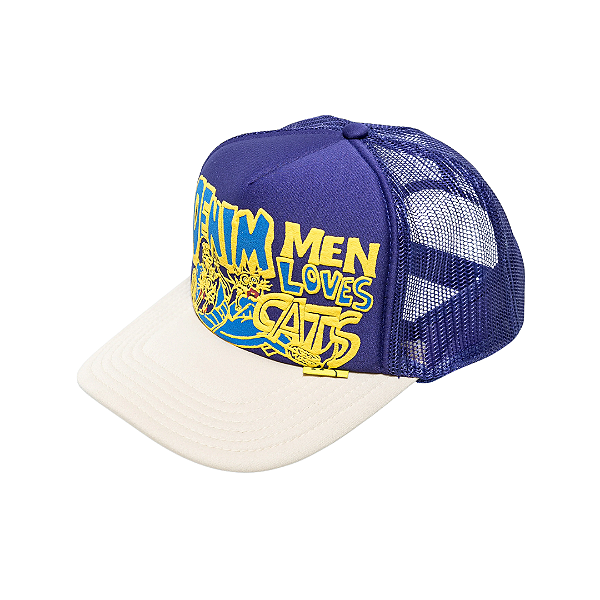 KAPITAL - Boné Trucker Denim Men Loves Cats "Roxo/Amarelo" -NOVO-