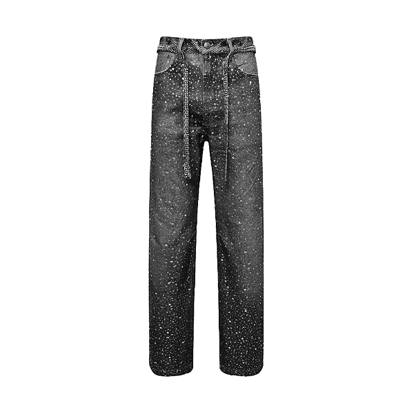 BIRTH OF ROYAL CHILD - Calça Jeans 3D Printing Washed 20k Swarovski Diamond "Preto" -NOVO-