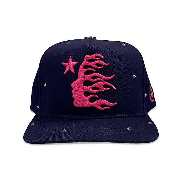 HELLSTAR - Boné OG Logo Rhinestone Snapback "Azul Marinho/Rosa" -NOVO-