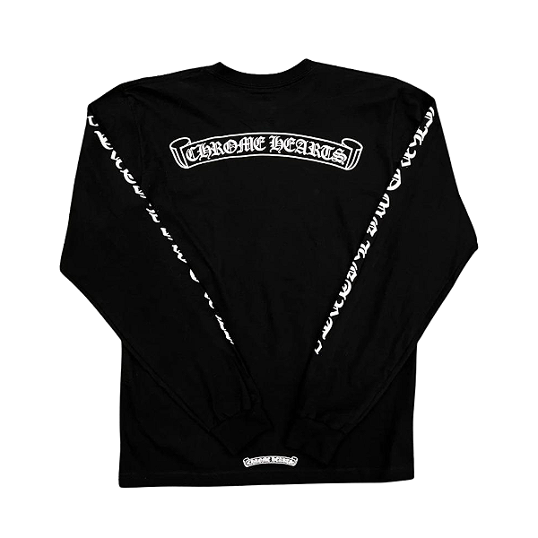 CHROME HEARTS - Camiseta Manga Longa Scroll Logo Pocket "Preto" -NOVO-