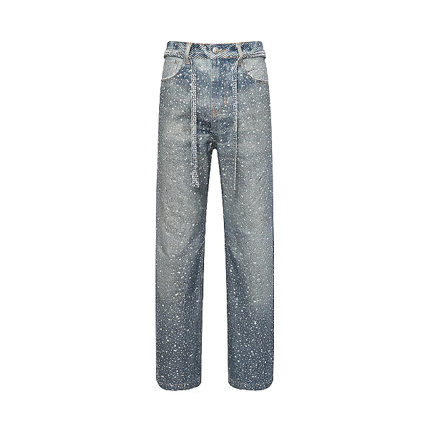 BIRTH OF ROYAL CHILD - Calça Jeans 3D Printing Washed 20k Swarovski Diamond "Indigo" -NOVO-