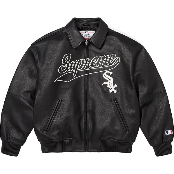 SUPREME x CHICAGO WHITE SOX - Jaqueta Leather Varsity "Preto" -NOVO-