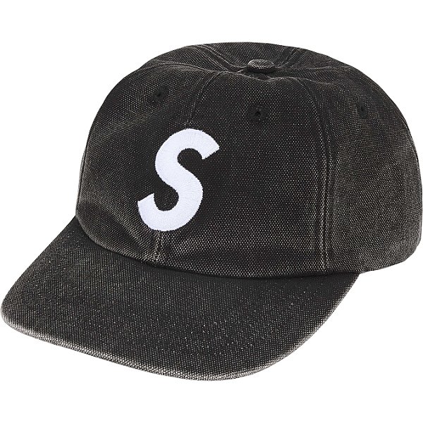 SUPREME - Boné Pigment Coated Canvas S Logo 6-Panel FW25 "Preto" -NOVO-