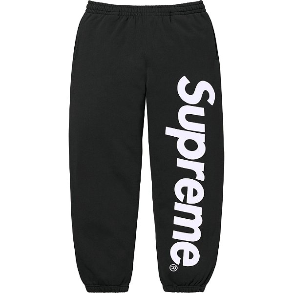 SUPREME - Calça de Moletom Satin Applique FW24 "Preto" -NOVO-