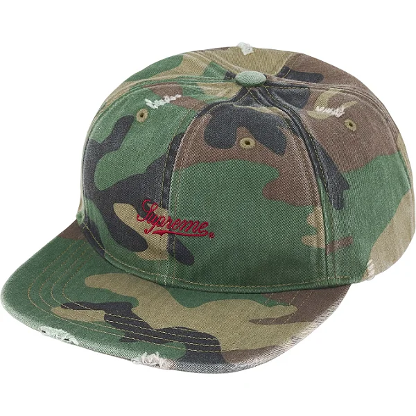 SUPREME - Boné Distressed Script 6-Panel "Woodland Camo" -NOVO-