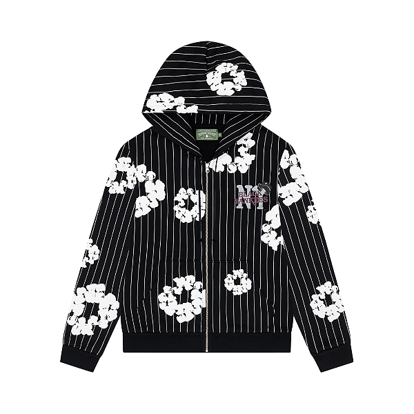 DENIM TEARS - Moletom Pinstripe Wreath Zip Up "Preto" -NOVO-