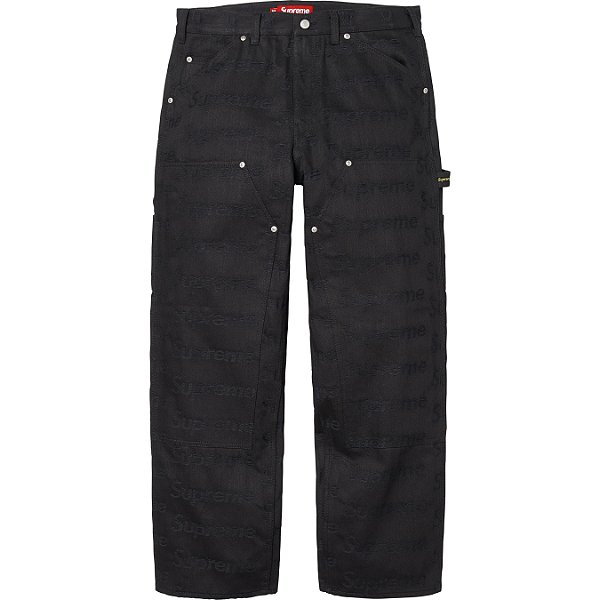 SUPREME - Calça Jeans Jacquard Logos Double Knee "Preto" -NOVO-