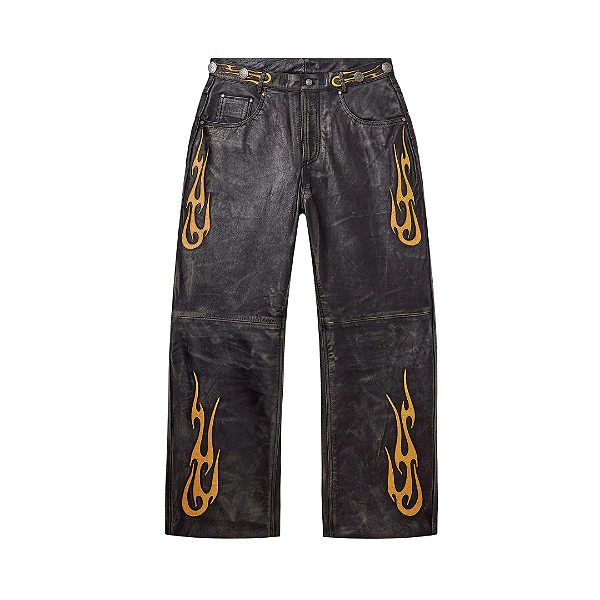 VALE LIVES FOREVER - Calça de Couro La Flare "Preto/Amarelo" -NOVO-
