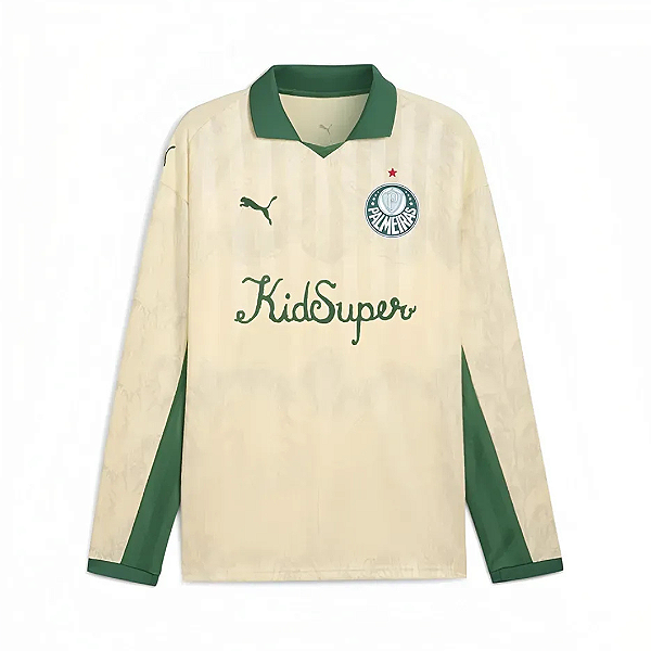 PUMA x KIDSUPER - Camiseta Manga Longa SE Palmeiras Retro "Creme" -NOVO-