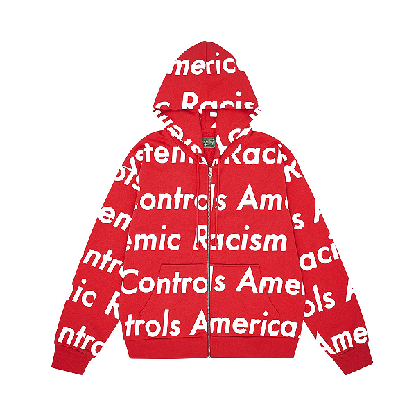 DENIM TEARS x ARTHUR JAFA - Moletom Zip Upsystemic Racism Controls America "Vermelho" -NOVO-