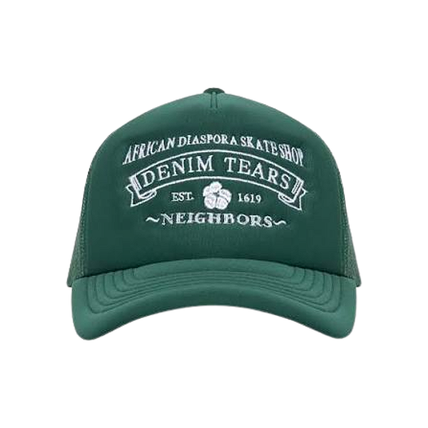 DENIM TEARS x NEIGHBORS - Boné Trucker African Diaspora Skate Shop "Verde" -NOVO-