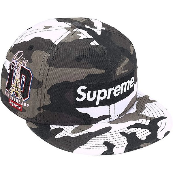 SUPREME x NEW ERA - Boné Shop Box Logo (Paris) "Snow Camo" -NOVO-