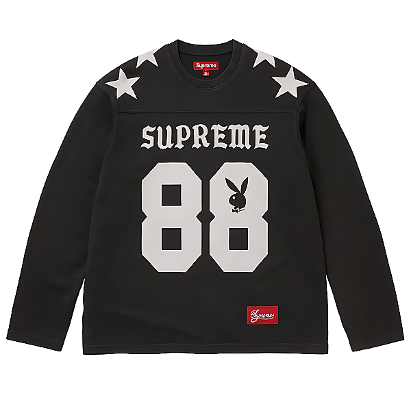SUPREME X PLAYBOY - Camisa Manga Longa Football Top "Preto" -NOVO-