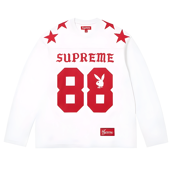 SUPREME X PLAYBOY - Camisa Manga Longa Football Top "Branco" -NOVO-