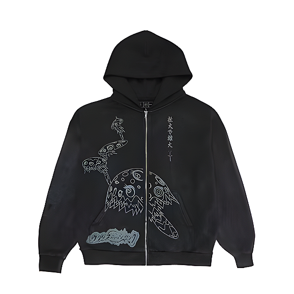 TRAVIS SCOTT x FRAGMENT DESIGN x TAKASHI MURAKAMI - Moletom Reborn Zip Up "Preto" -NOVO-