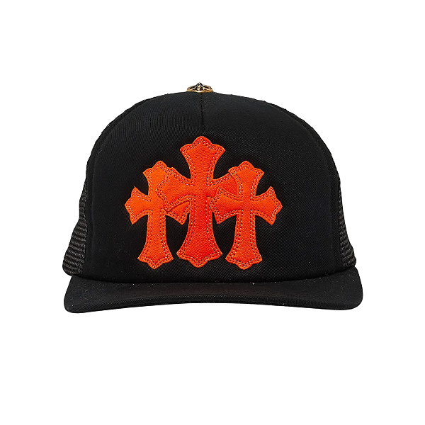 CHROME HEARTS - Boné Trucker St Barths Exclusive Cemetery Cross "Preto/Laranja" -NOVO-