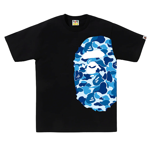 BAPE - Camiseta ABC Camo Side Big Ape Head "Preto/Azul" -NOVO-