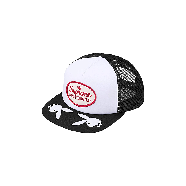 SUPREME x PLAYBOY- Boné Trucker 5-Panel "Preto" -NOVO-
